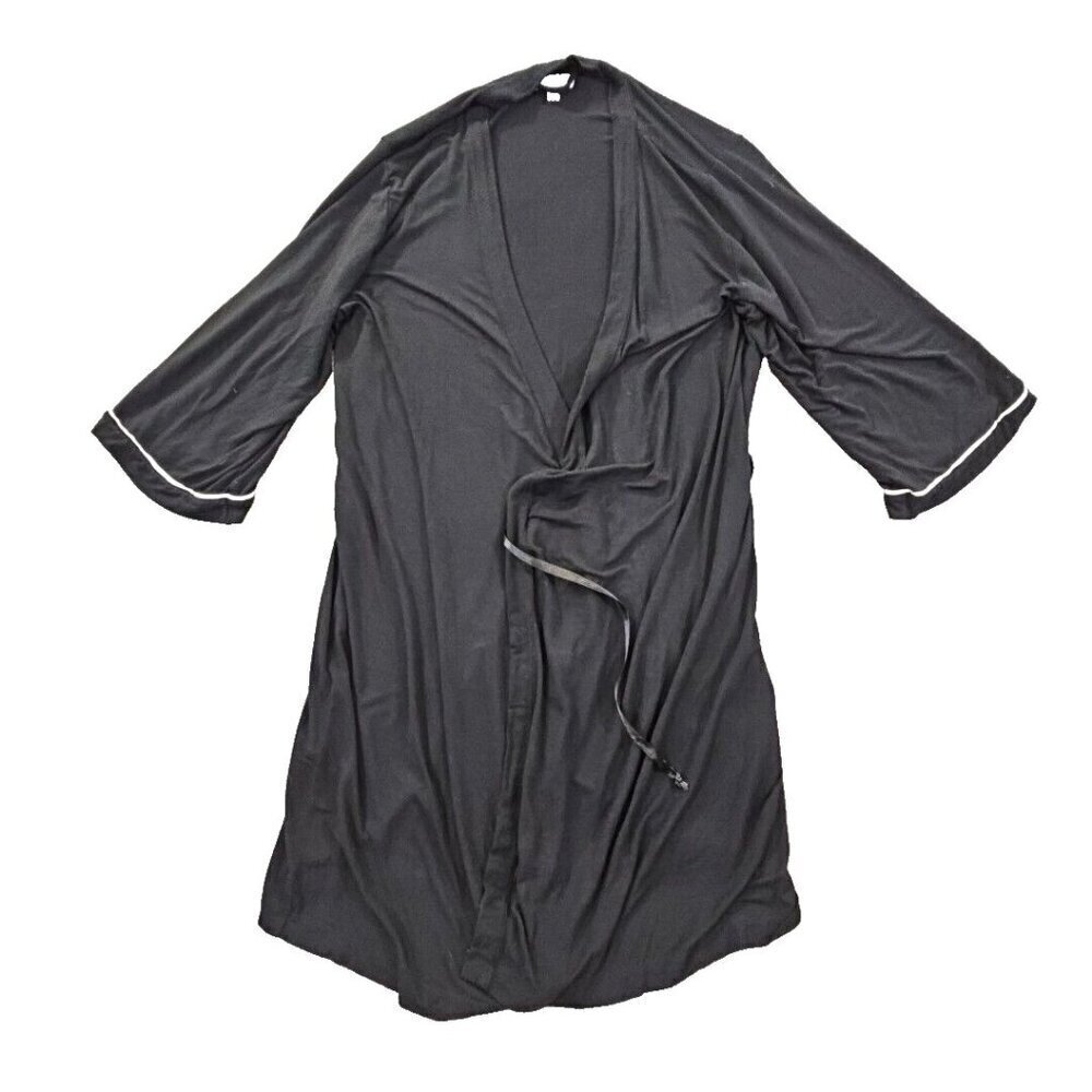 Seeing Stars Ladies Soft And Cozy Black Robe Size Large White Trim Old Money EUC